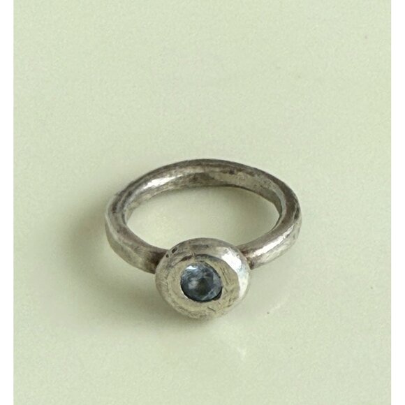 Vintage 90s Sterling Stacking Ring Amethyst Hammered texture Sz  4 3/4 - Picture 2 of 7